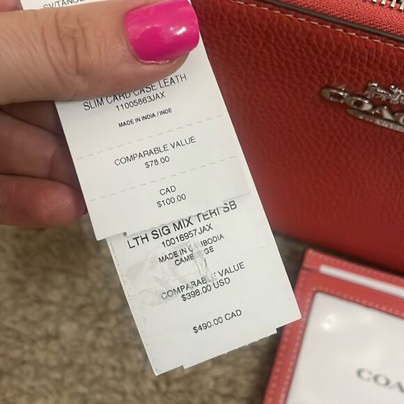 Coach Crossbody Shoulder Bag with Matching Card Holder Tangerine Khaki New $496 - Picture 12 of 14